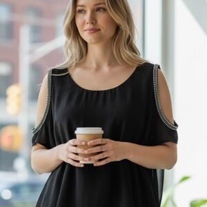 SKY Rhinestone Cold Shoulder Top